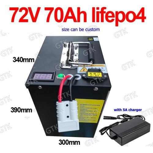 GTK 72V 70Ah lifepo4 battery Lithium Rechargeable BMS 24S deep cycle for 5000W bicycle bike scooter Motorcycle + 10A charger