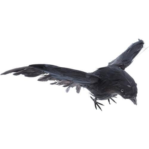 1 Pc Artificial Feather Bird Fake Birds Lifelike Cute Winged Black Raven as Halloween Props Party Bar Decoration (Black)