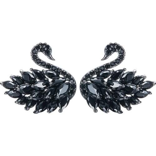 Exquisite Sweet Cute Black Swan Earrings Women Elegant Cubic Zirconia Stud Earrings Personality Fashion Party Jewelry Gifts