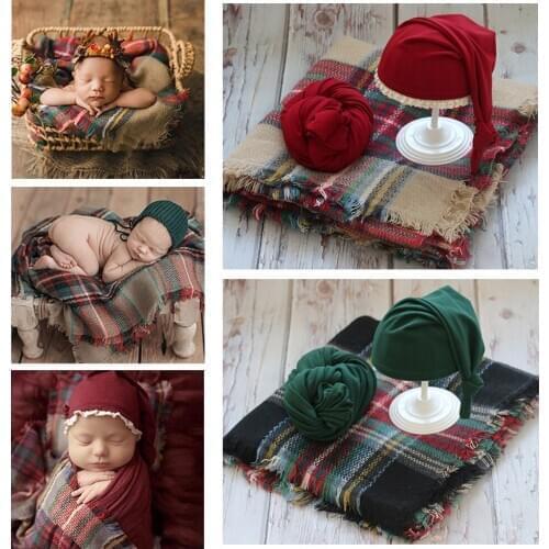 Don&Judy 3pcs Newborn Set for Christmas Photography Hat + Wrap + Blanket Set Red Green Photo Shoot Prop 2020 New Arrival