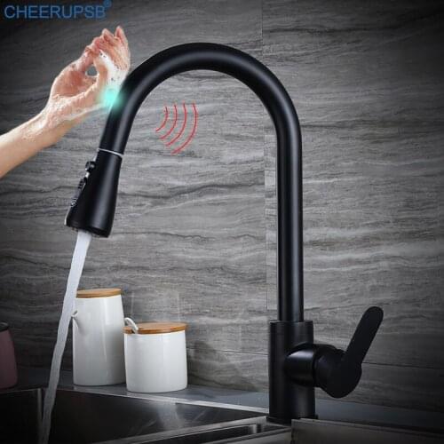 Touch Sensor Kitchen Sink Faucets Pull Down Hot Cold Water Mixer Flexible Matte Black Touching Crane Gooseneck Inductive Tap K66