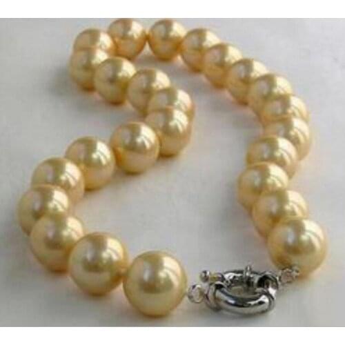 Fashion jewelry 10mm Natural yellow south sea shell pearl necklace 18"^^^@^Noble style Natural Fine jewe FREE SHI