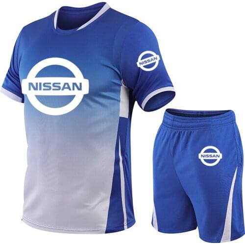 Casual NISSAN Car Logo Printing Summer Mens short sleeve Cotton High Quality Mens T-shirt + shorts two-piece suit