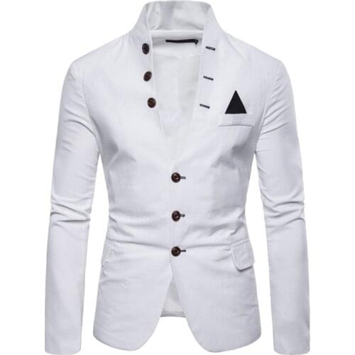 Mens Single Breasted Slim Fit Stand Collar Blazer Jacket Long Sleeve Plain New C3