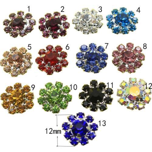 NEW 10pcs/Set 13Color Mixed wholesale Round flower plated rhinestone button Diamond Accessories DIY Wedding invitations decorate