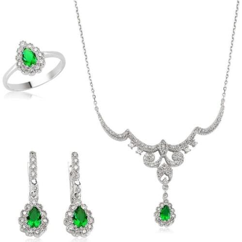 Original silver , Green Stone Drop Set ,Most Special Jewelry Sets Suitable and Quality Products Types