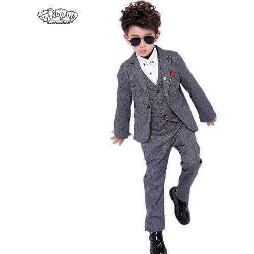2018 New 3PCS Jacket+Vest+Pants Kids Wedding Blazer Suit Flower Boys Formal Tuxedo School Suit Kids Performance Clothing Set N59