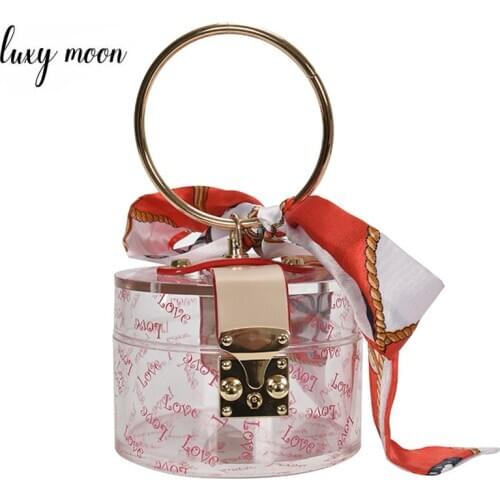 Transparent Mini Handbag Women Acrylic Clutch Evening Bag Gold Ring Handle Party Purse Female Chain Shoulder Bag ZD1587