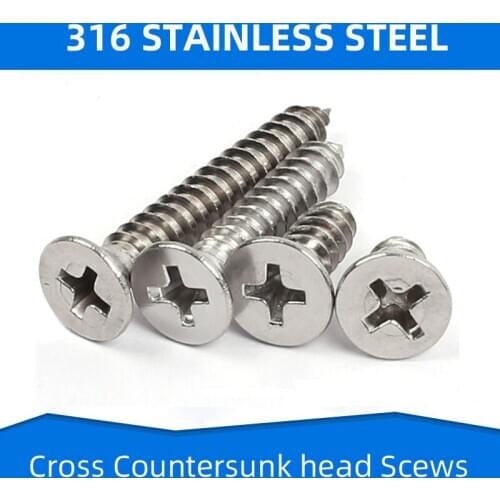 316 Stainless Steel Cross Countersunk Self Tapping Screws Flat Head Screw Phillips Fasteners Wood Nail M4.8 M5 M5.5 M6 M6.3