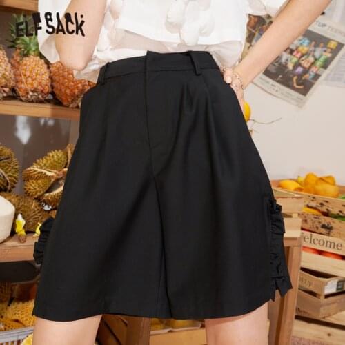 ELFSACK Solid Pure Minimalist High Waist Smart Casual Women Wide Leg Shorts 2021 Summer ELF Ladies Basic Daily Bottoms