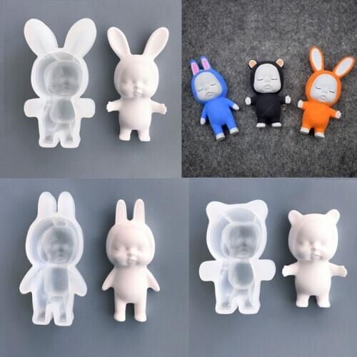 Silicone Sleep Doll Epoxy Resin Molds Cute Beanies Doll Non-Stick Chocolate Jelly Baking Mold Resin Casting Mold Tools