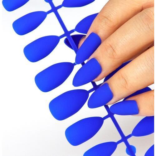 Blue Matte Artificial Nails Full Cover Fake Nails 24Pcs Candy Nail For Extension Manicure Art Acrylic Stiletto Nail Tip Beauty