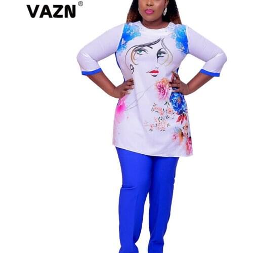 VAZN 2021 Special Sexy Cartoon O-neck Two Piece Set Long Sleeve Top And Full Pant 2 Piece Set Women Autumn Suit