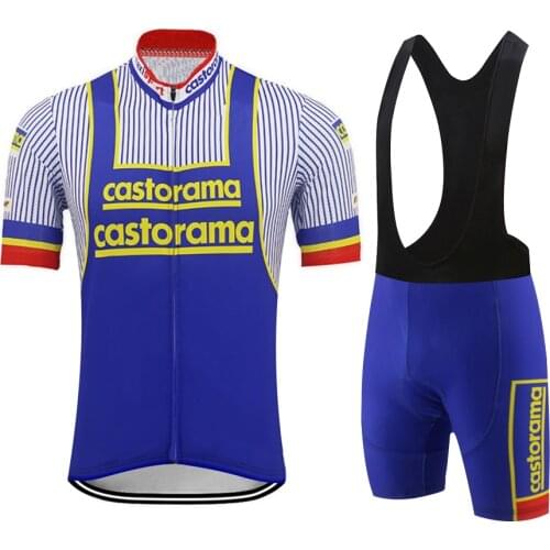 Castorama Bicycle cycling man Mtb Blue Cycl Clothing Set Shirt Short sleeve Bike Enduro Retro Jersey suit Tripel Bib shorts
