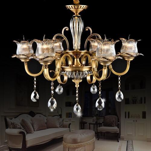 Copper Chandelier Lighting Living Room Candle Crystal Chandelier Villa Duplex Building Chandelier Dining Room Lamp Bedroom Light