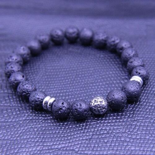 Wonlee Winle 8mm Lava Stone Beaded Stretch Bracelets for Men&Women Stainless Steel Charms Strand Bracelet Jewelry