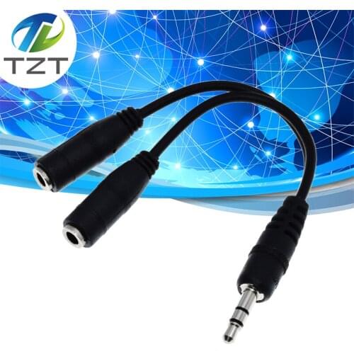 TZT black 3.5mm 1 in 2 couples audio line Earbud Headset Headphone Earphone Splitter For pad Phone Android Mobile MP3 MP4
