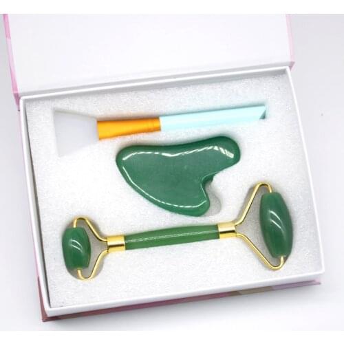 Green Aventurine Jade Roller Massage Guasha Board Natural Crystal Stone Gouache Scraper Face Massager Anti Wrinkle Beauty Tool