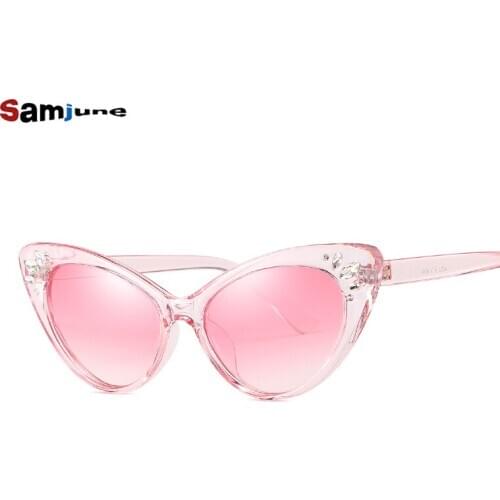 Samjune Vintage Retro Crystal Diamond Sun Glasses Women Luxury Cat Eye Sunglasses Female Sunwear Clear Lens Gafas Feminino