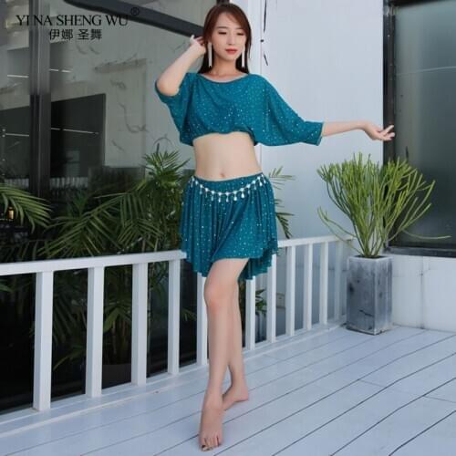 New Women Belly Dance Clothes Sequins Suit 2 Pieces Costume Set Dance Wear Plus Size Top & Skirt Belly Dance Practice Costumes