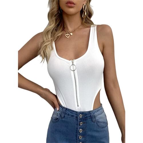 YRRETY Summer Sexy Body Tops Women Bodysuit Sleeveless Zipper Push Up O-Neck Skinny Spaghetti Strap Knitted Fitness Clothing