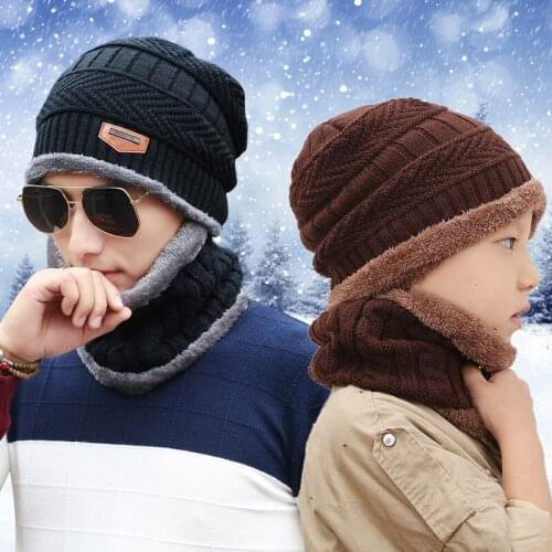 Winter Hat Season Woolen Knitted Hood with Velvet Thick Ear Protection Hat Bib Two-piece Parent-child Hat Warm Knitted Hat