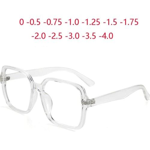 0 -0.5 -0.75 To -6.0 Transparent Oversized Polygon Prescription Eyeglasses Unisex TR90 Blue Light Blocking Nearsighted Glasses