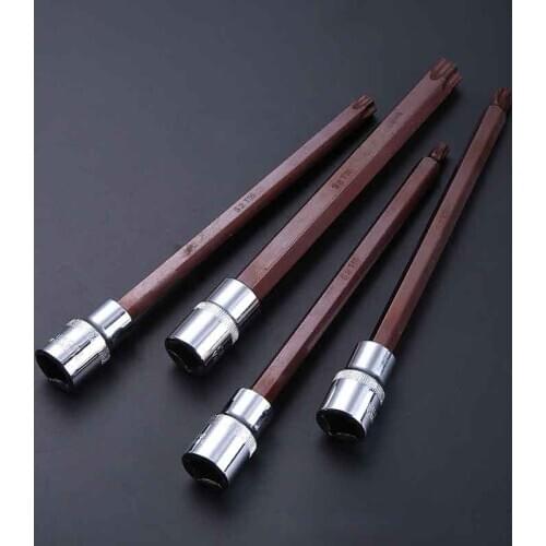 1pcs Lengthen 200mm Long 1/2" Drive S2 Alloy Torx Socket Screwdriver Bits Star Wrench T40 T45 T47 T50 T55 T60 T70 Hand Tool bit