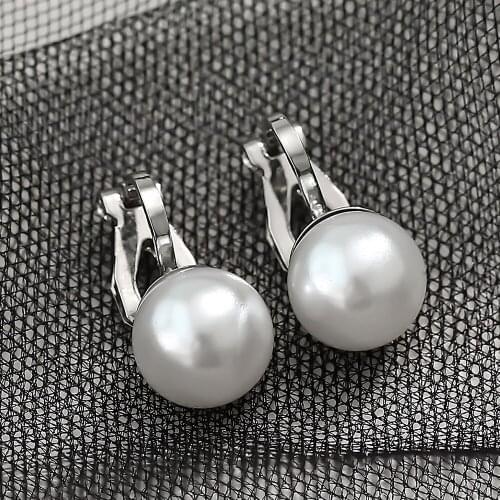 2021 Elegant Simulated Pearl Clip Earring Round Fashion No Pierced Woman earring Bride Wedding Charm Jewelry