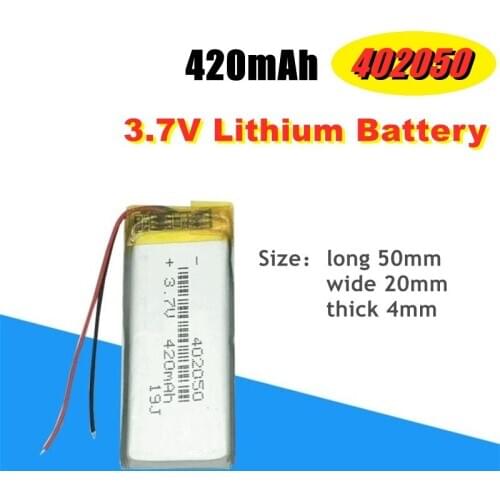 3.7V 402050 Lipo cells 420mAh Lithium Polymer Rechargeable Battery For MP3 GPS DVR car recorder Bluetooth headset Toy batteries