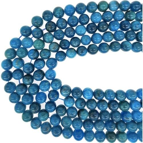 4-10MM Blue Apatite Natural Stone Charm Round Loose Beads For Jewelry Making DIY Bracelets Necklace Earrings 100Natural