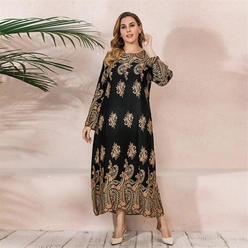 Abaya Women Dresses Muslim Dubai Kaftan Caftan Indian Dress Middle East Long Sleeve Floral Print Elegant Lady Plus Size 2021 New