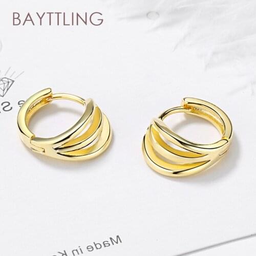 BAYTTLING 925 Sterling Silver 13MM Gold/Silver 3 Circles Round Hoop Earrings For Women Fashion Wedding Jewelry Gifts