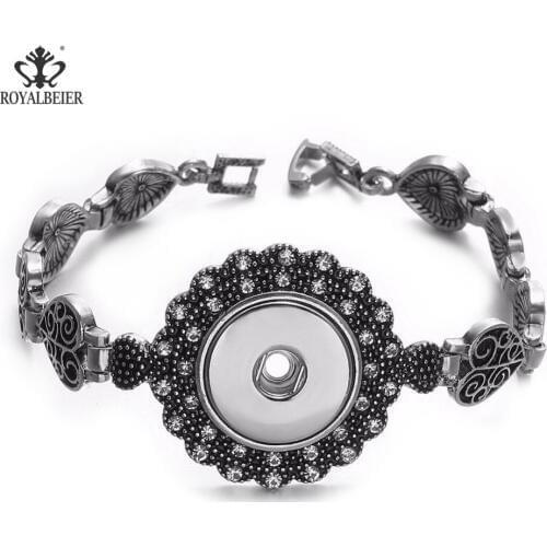 RoyalBeier Crystal Metal Bangles DIY Snap Bracelet Pulseira Feminina Fashion Summer 18mm Snap Jewelry Women Cuff Bracelets