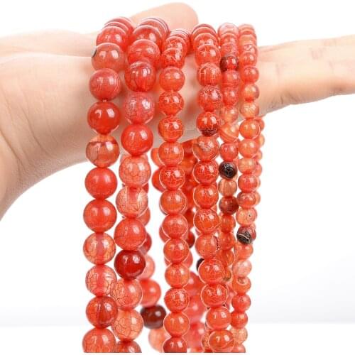 Natural Stone Beads Orange Fire Dragon Veins Agates Round Spacer Loose Beads for Jewelry Making Bracelets Accessories 6/8/10MM