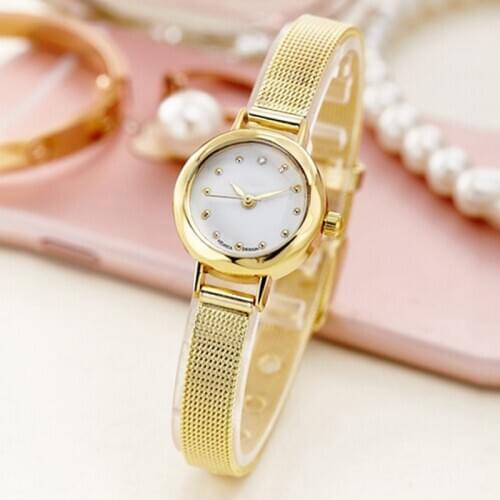 Golden Silver Steel Slim Straps Fashion Women Watches Small Round Dial Steel Strap Quartz Wristwatch For Girl Gift LL