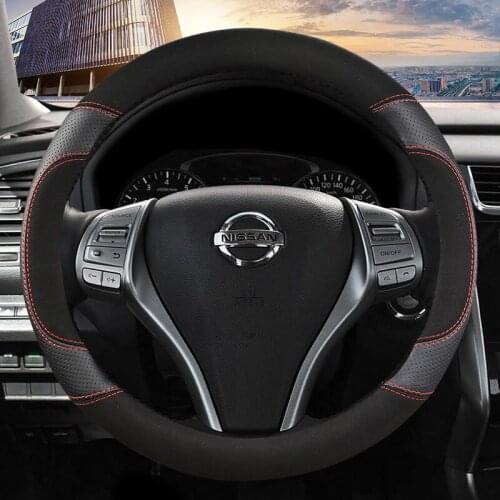 38CM Leather Steering Wheel Cover for Nissan Qashqai Juke Primera Versa Almera Terrano Kicks March Murano 350z Terrano NV200