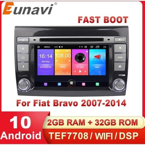 Eunavi 2 Din Android 10 Car Multimedia player Auto Radio GPS PC For Fiat Bravo 2007 2008 2009 2010 2011 2012 Automotivo Audio