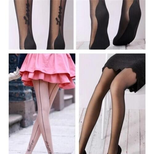 1 Pair New Female Sexy Stockings Pantyhose English Love Letter Tattoo Jacquard For Woman Girl Ladies One Line Design Stockings