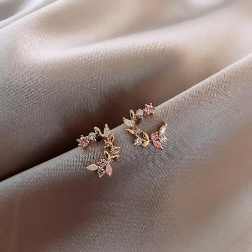 Korean New Design Fashion Jewelry Exquisite Copper Inlay Color Zircon Flower Leaf Garland Women Earrings
