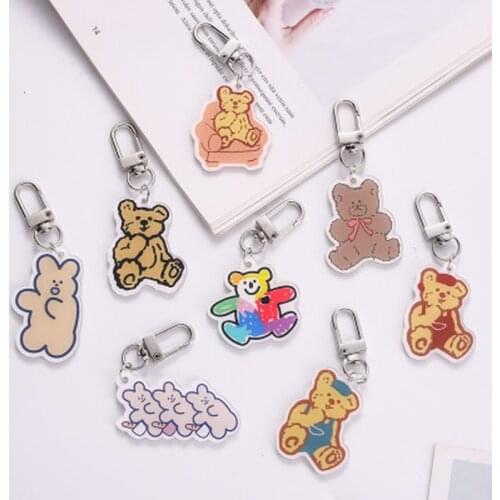 Ins Hot Goods Cute Cartoon Color bear Keychain Key Ring Gift For Women Girls Bag Pendant PVC Charms Key Chains