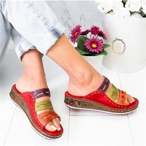 Women Slippers Shoes Wedge Fashion Slipper New Heel Shallow Patchwork Plus Size Comfortable Shoes Woman Slippers Female 2021