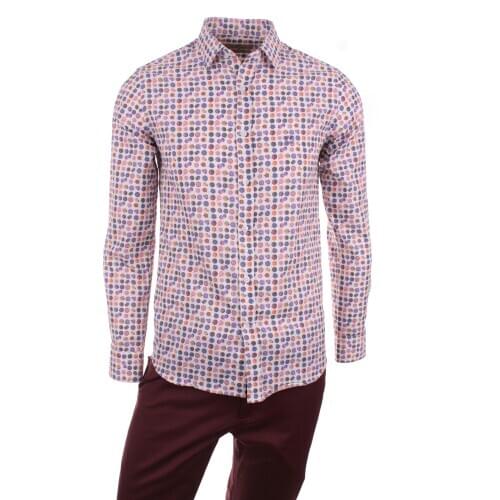 Gentilbay Mens Watercolor Digital Printed Cotton Brown Slimfit Long-Sleeve Sport Classic Shirt DPD042