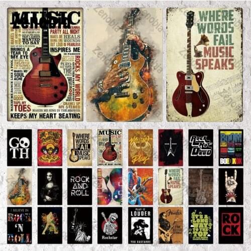 Rock Music Vintage Metal Poster Plates Home Decoration Wall Stickers Plaques Guitar Gifts for Bedroom Wall Art Decor Metal Signs