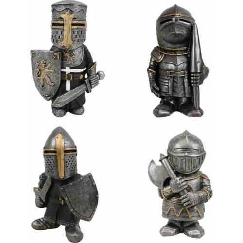 New Resin Knight Gnome Guard Medieval Sword Warrior Ornaments Static Dwarf Soldier Home Garden Decoration Kids Toy