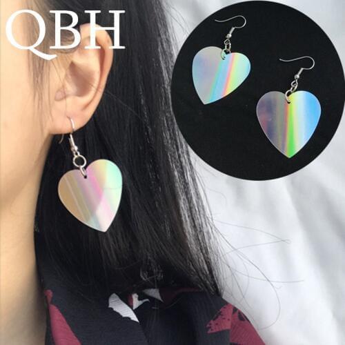 New Fashion Statement Harajuku Cute Rainbow Color bling Heart Sequins Heart Drop Earrings for Women Jewelry Club Brincos