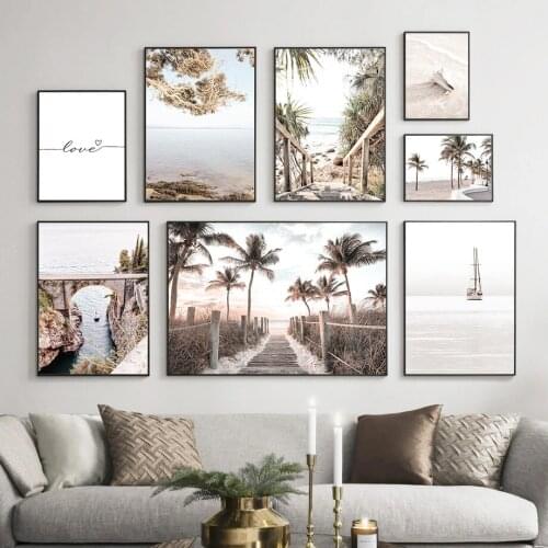 Coconut Tree Beach Wall Art Poster Summer Landscape Travel Art Prints Love Quotes Canvas Painting Nordic Pictures Home Decor