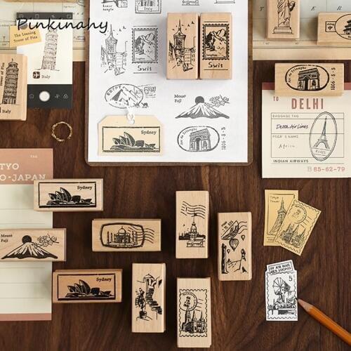 Travel Around the World Building Vintage decoration stamp wooden rubber stamps for scrapbooking DIY craft standard stamp