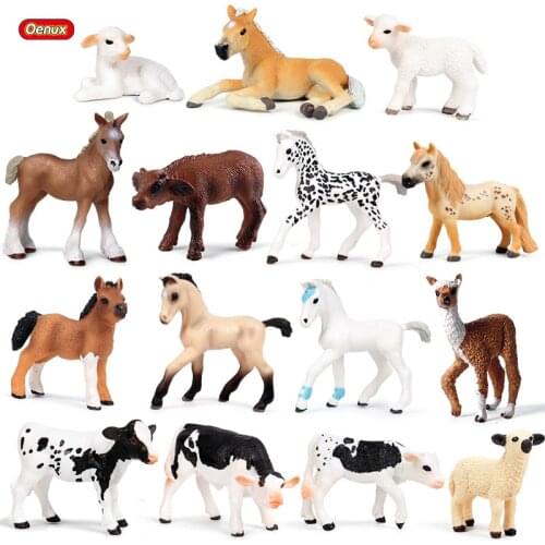 Oenux Lifelike Farm Animals Simulation Goat Alpaca Lamb Sheep Horse Calf Cow Model Action Figure Poultry Cute Education Kid Toy