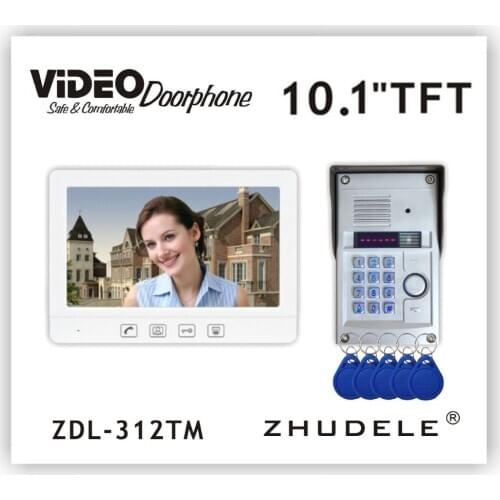 ZHUDELE Luxury 10.1 inch Color Video Door Phone Intercom Doorbell System + 1 Monitor + RFID Access Waterproof CCD Camera